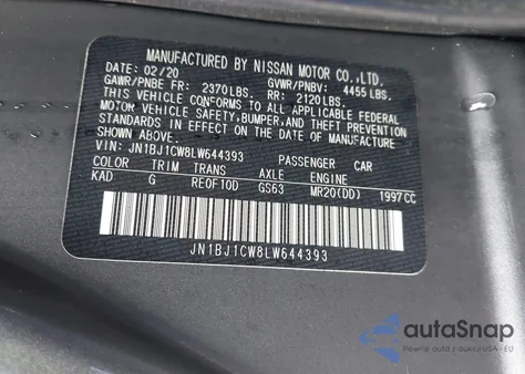 2020 Nissan Rogue Sport Sv Awd Xtronic Cvt from USA, damaged, VIN JN1BJ1CW8LW644393